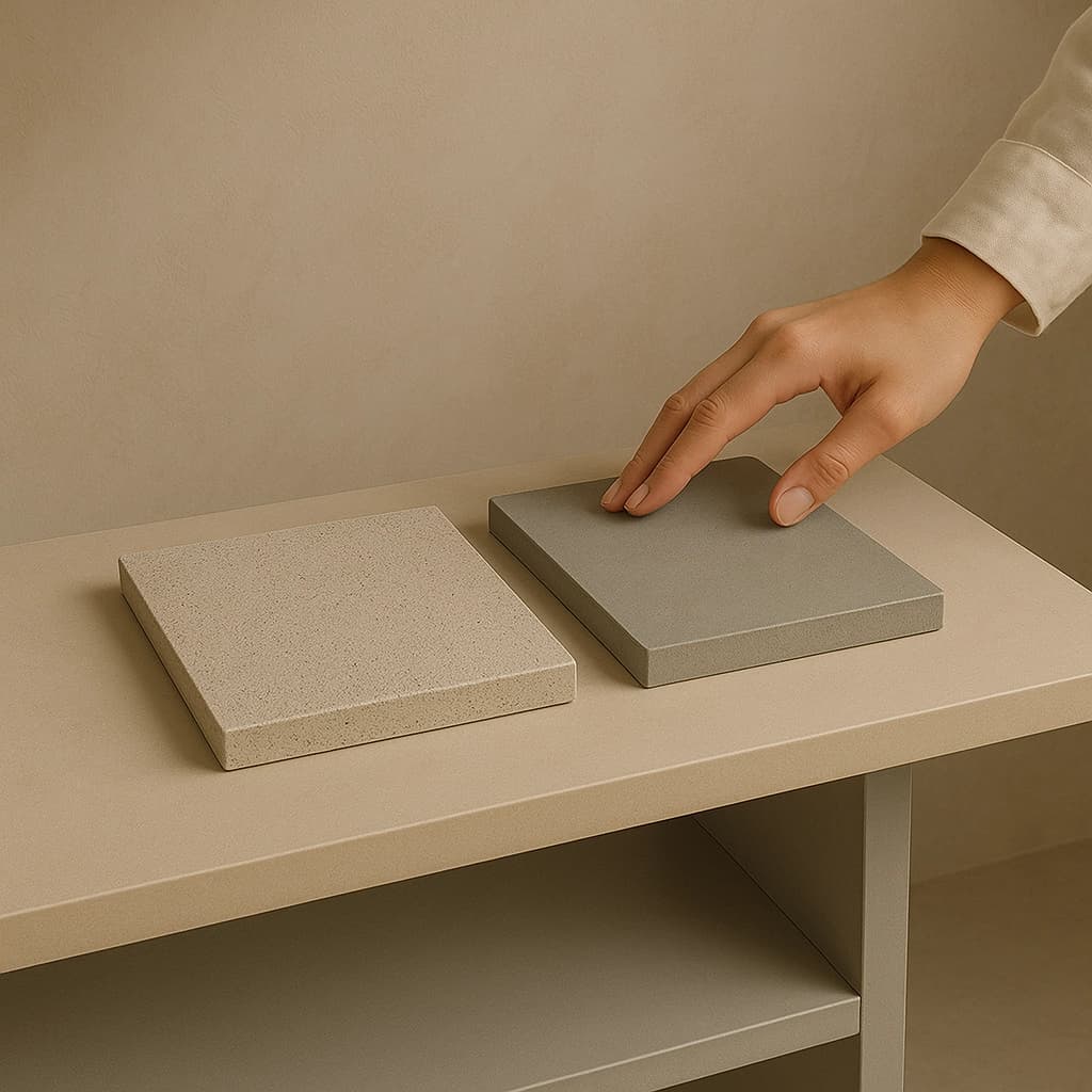 Detalle del acabado satinado de una escalera de microcemento